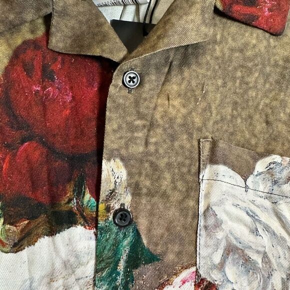 NWT New Order Men’s Tan Floral Roses Short Sleeve Button Down Shirt - Size XL - Picture 11 of 12